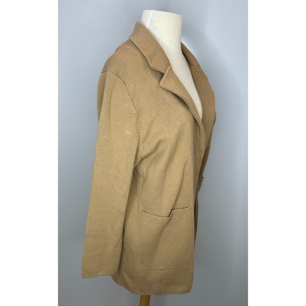 Quince 100% Organic Cotton Knit Blazer Camel Brown Size Medium Open Pockets - Picture 13 of 14